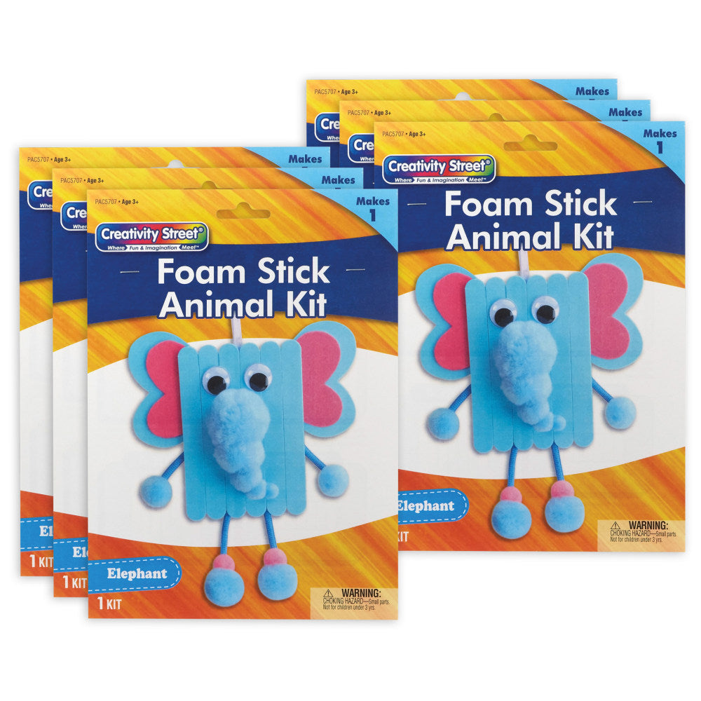 Creativity Street Foam Stick Animal Kits, 11in x 7-3/4in x 1-1/4in, Elephant, Set Of 6 Kits