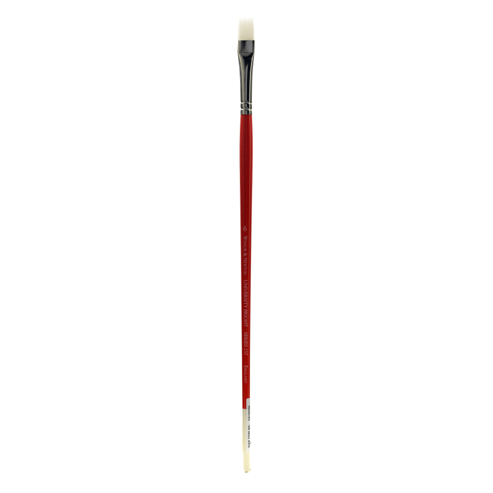 Winsor & Newton University Series Long-Handle Paint Brush 237, Size 6, Bright Bristle, Red