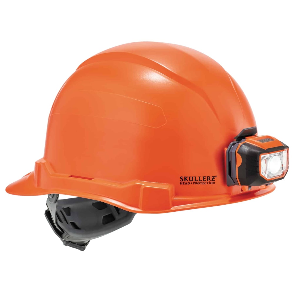 Ergodyne Skullerz 8970LED Class E Cap-Style Hard Hat And LED Light With Ratchet Suspension, Orange