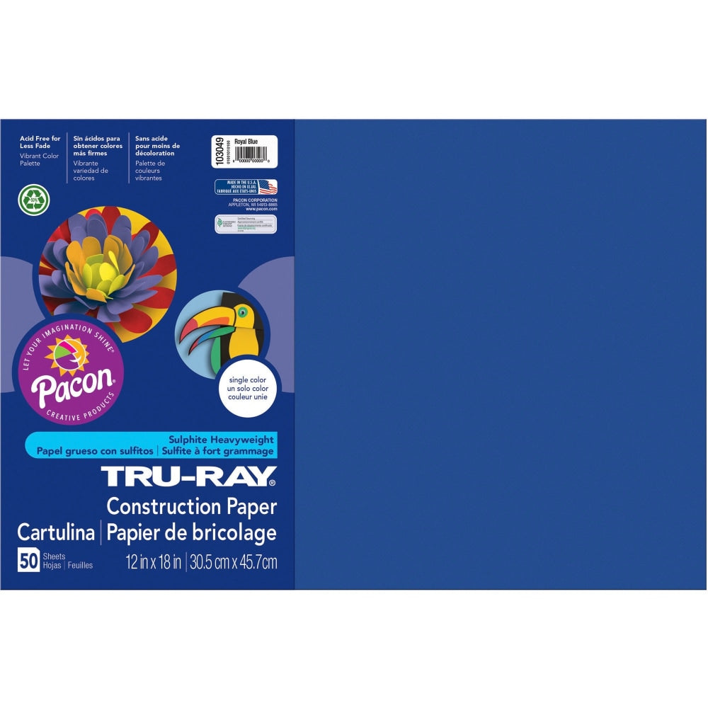 Tru-Ray Construction Paper, 50% Recycled, 12in x 18in, Royal Blue, Pack Of 50