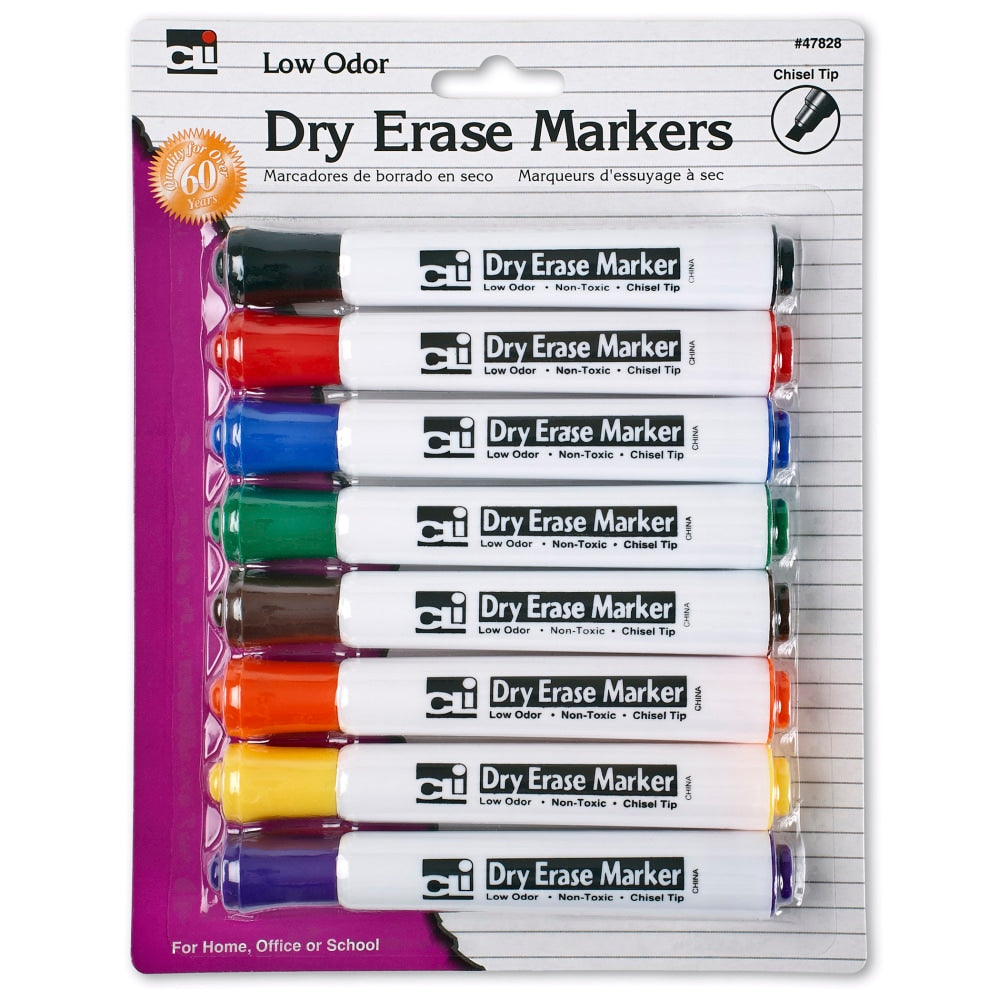 Charles Leonard Dry-Erase Markers, 8 Markers Per Pack, Set Of 3 Packs, Chisel Tip, Assorted Colors, 24 Markers