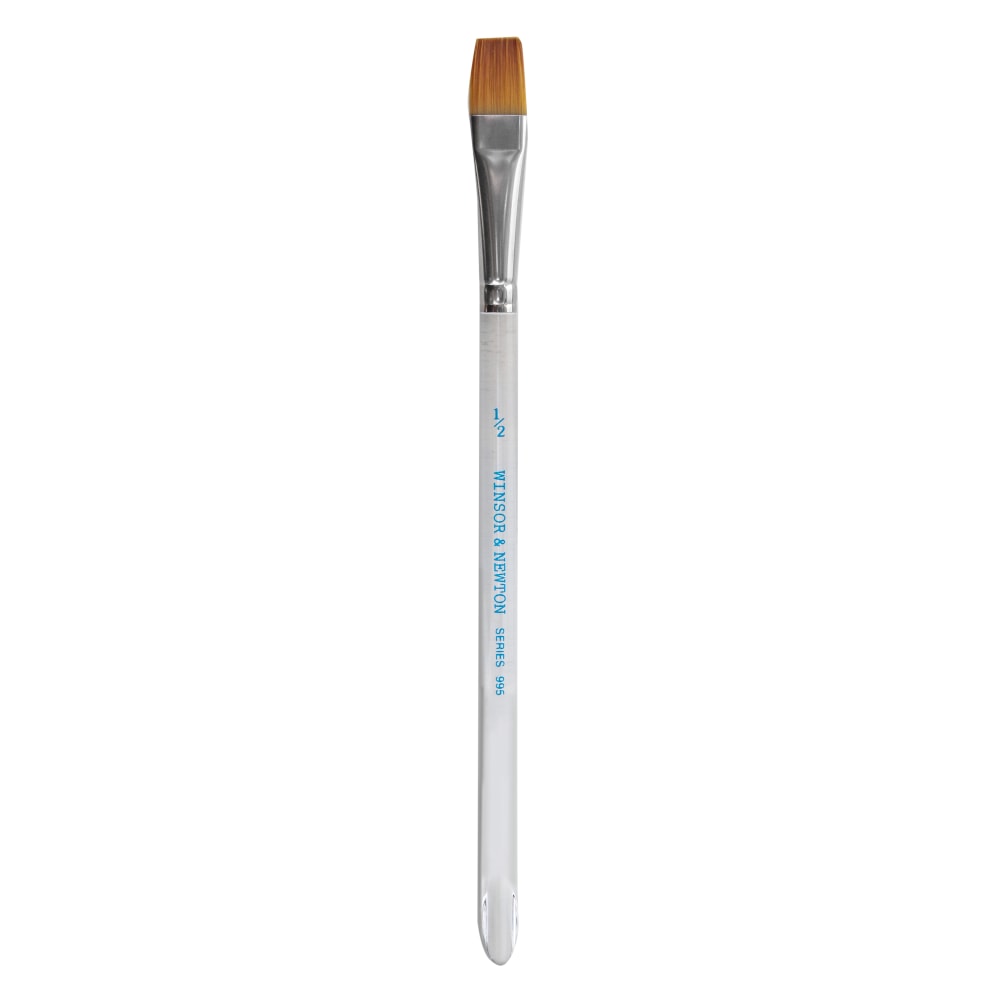 Winsor & Newton Series 995 Aquarelle Golden Nylon Paint Brush, 1/2in, Flat Wash Bristle, Nylon, Clear