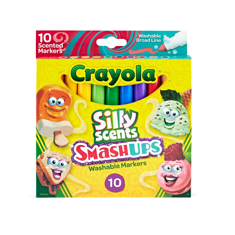 Crayola Silly Scents Slim Scented Washable Markers, Broad Point, Assorted Colors, Pack Of 10 Markers