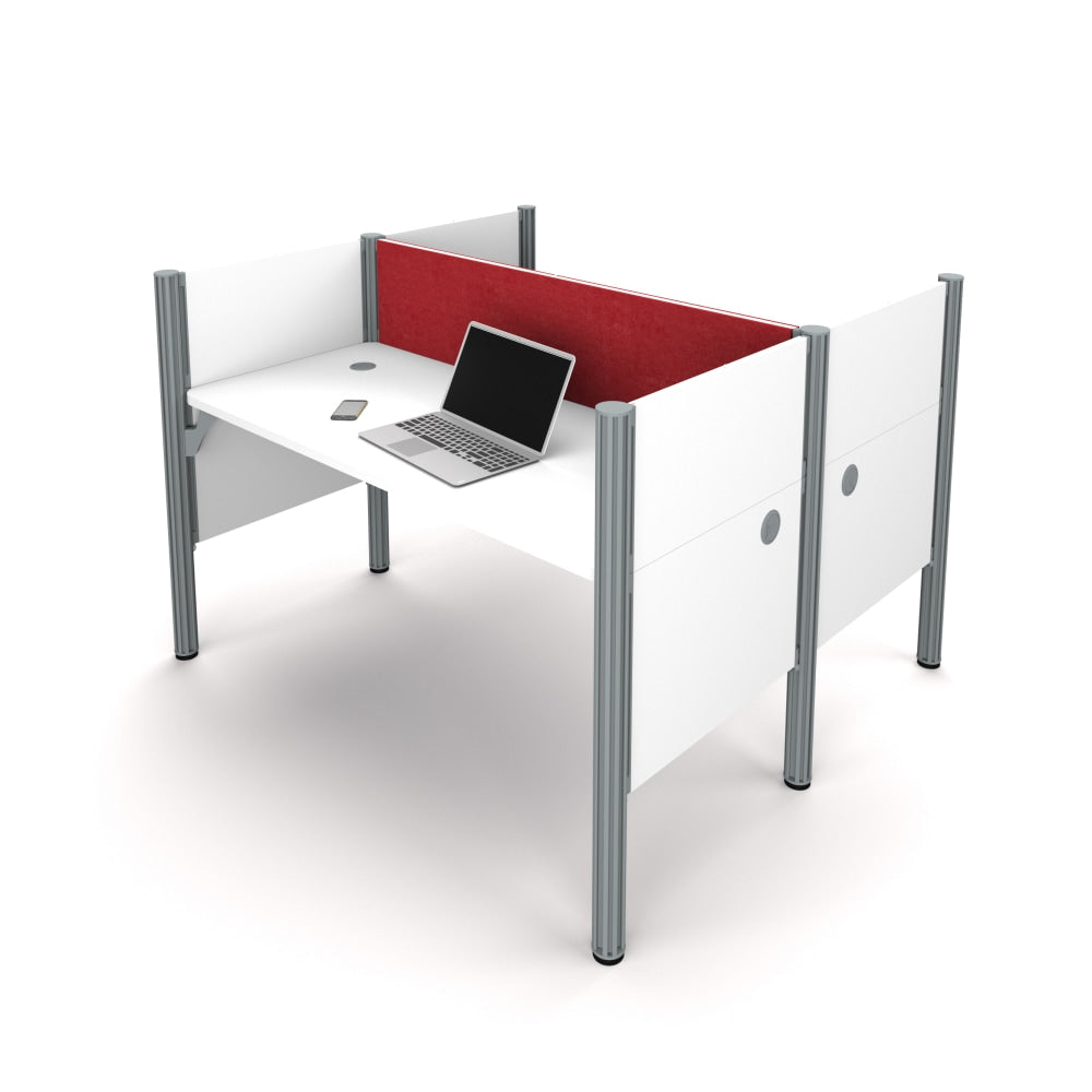 Bestar Pro-Biz 63inW Computer Desk Office Cubicles With Tack Boards And Low Privacy Panels, Red/White