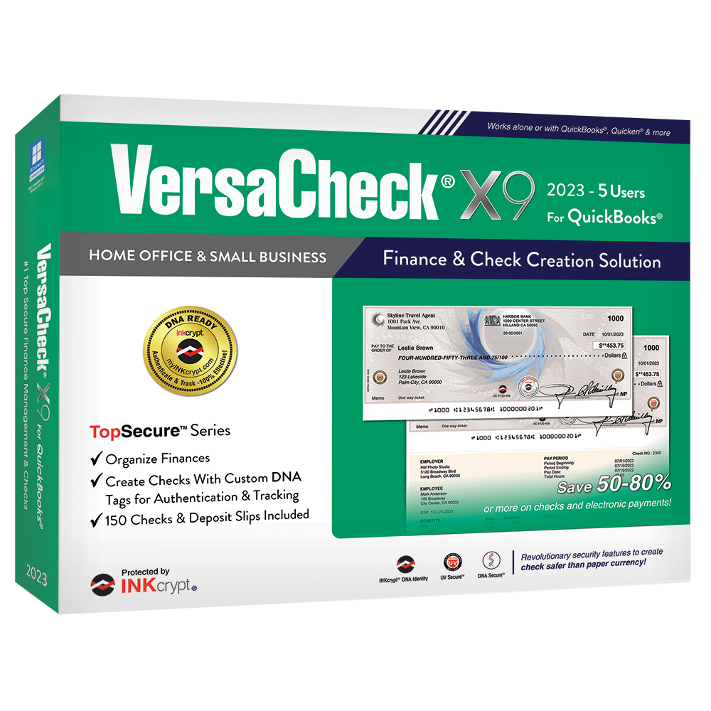 VersaCheck X9 INKcrypt For QuickBooks Software, 2023, For 5 Users, Windows 8.1/10/11, Disc/Product Key