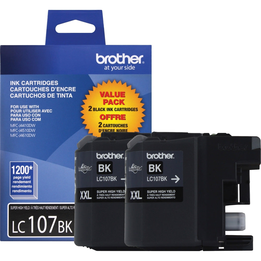 Brother LC107 Black High-Yield Ink Cartridges, Pack Of 2, LC107BK