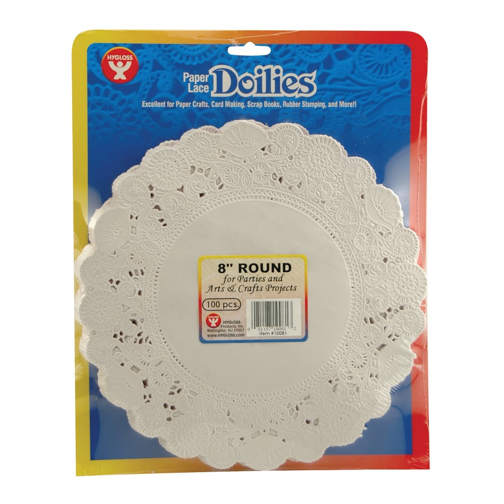 Hygloss Round Paper Lace Doilies, 8in, White, 100 Doilies Per Pack, Set Of 3 Packs