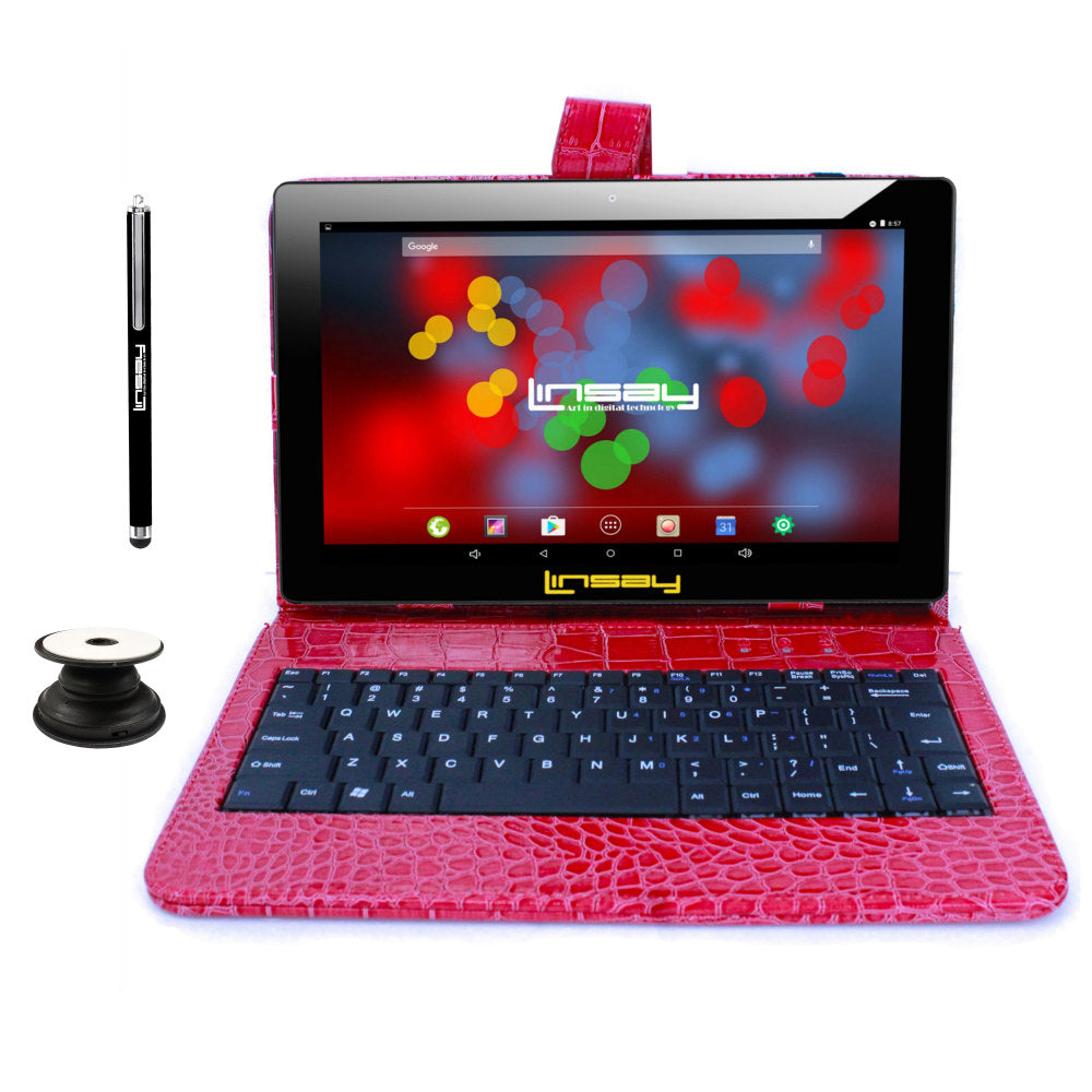 Linsay F10IPS Tablet, 10.1in Screen, 2GB Memory, 64GB Storage, Android 13, Red Crocodile