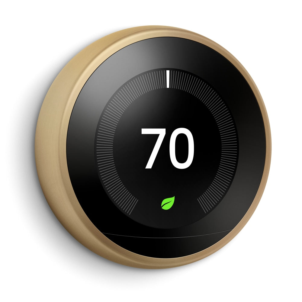 Google Nest Programmable Learning Thermostat With Temperature Sensor, 3rd Generation, Brass