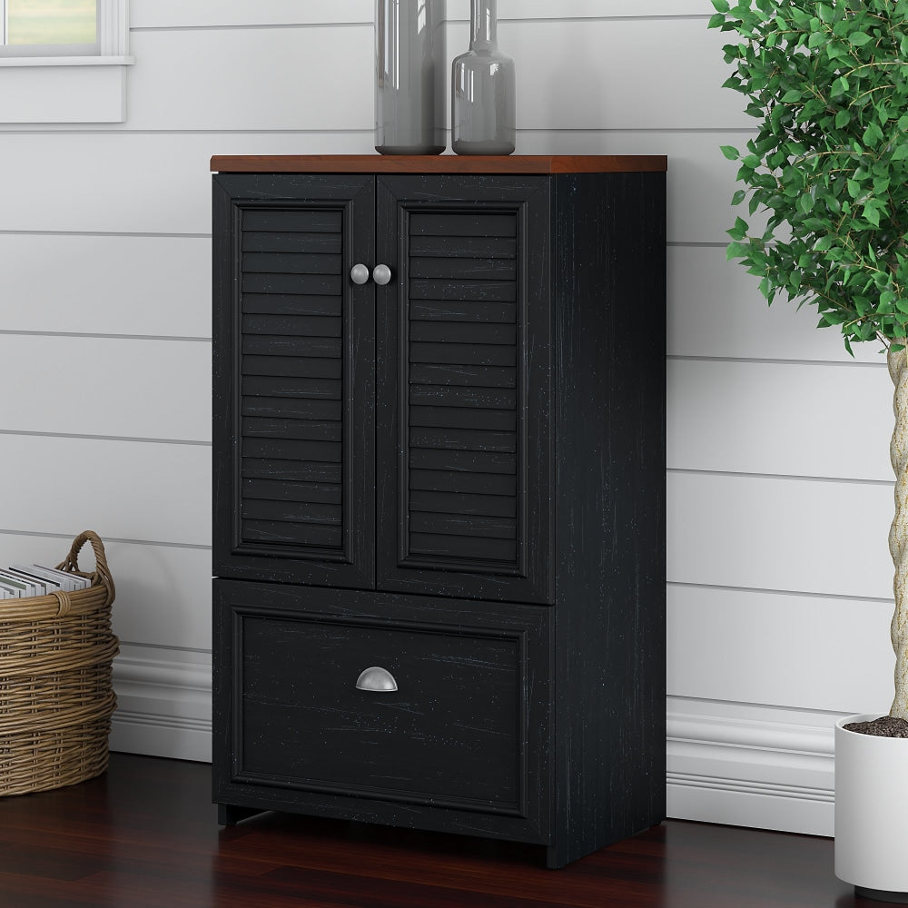 Bush Furniture Fairview Storage Cabinet With Drawer, Antique Black, Standard Delivery