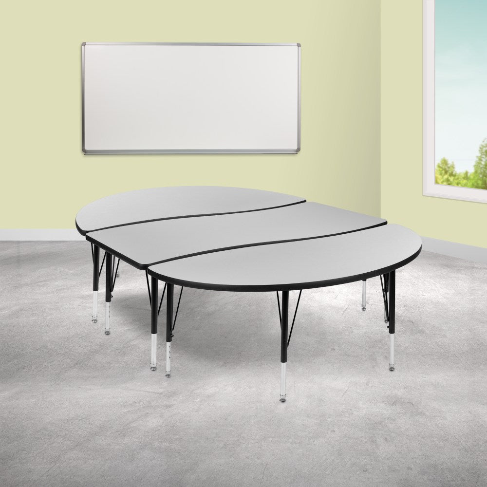 Flash Furniture Oval Wave Flexible Thermal Laminate 3-Piece Activity Table Set With Height-Adjustable Short Legs, 25-1/4inH x 60inW 86inD, Gray