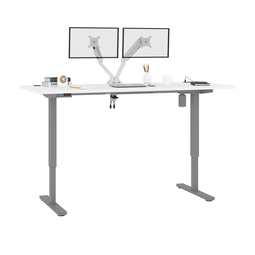 Bestar Upstand Electric 72inW Standing Desk With Dual Monitor Arm, White