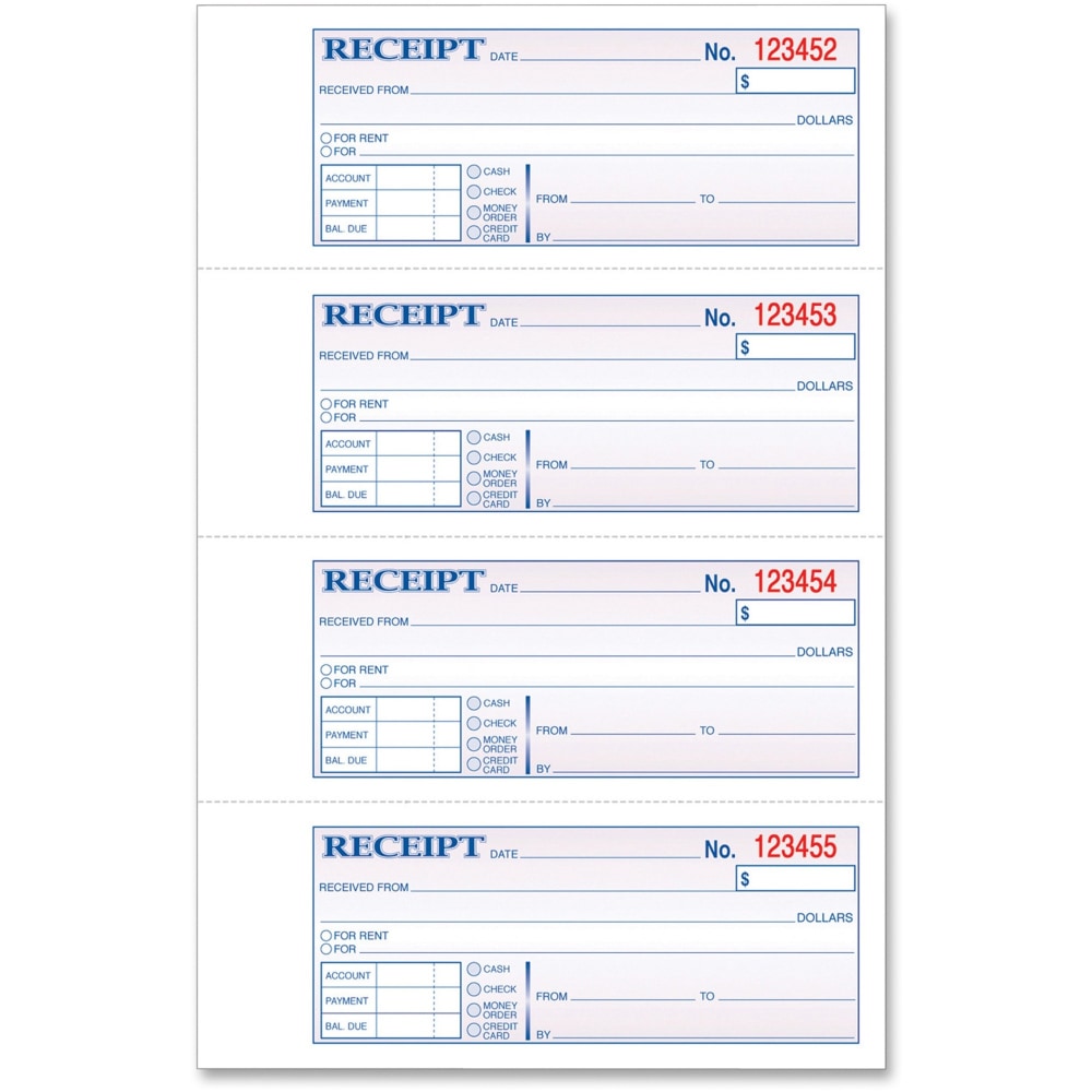 Adams Manifold Receipt Book, 2 Parts, 2-3/4in x 7-1/4in