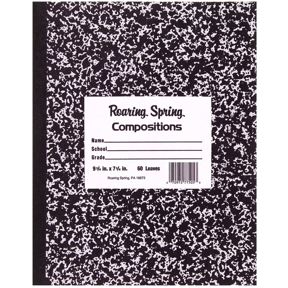 Roaring Spring Composition Notebook, 8in x 10in, 60 Sheets, Black Marble