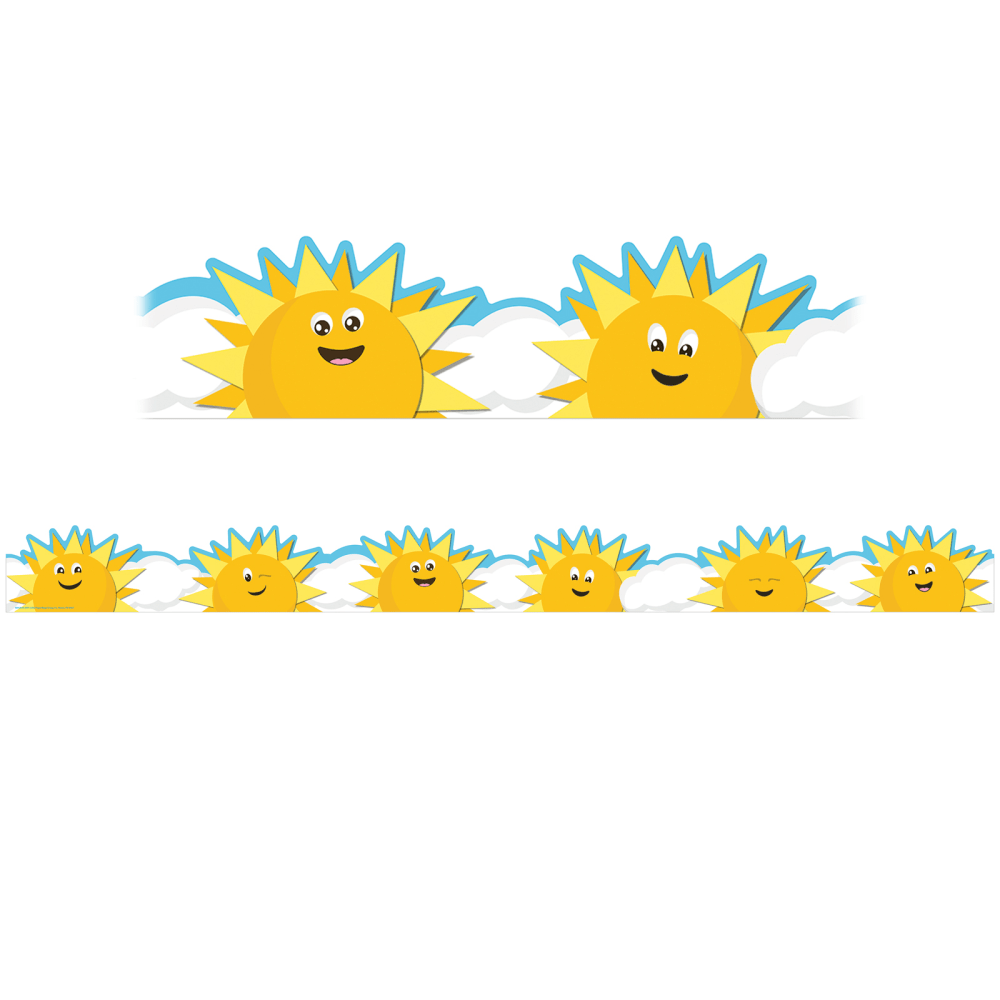 Eureka School Extra-Wide Deco Trim, Die-Cut, Growth Mindset Sun & Clouds, 37' Per Pack, Set Of 6 Packs