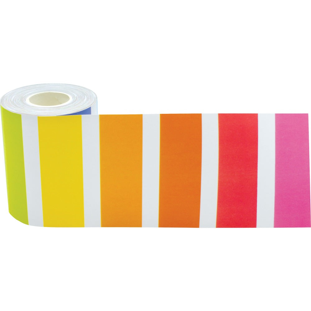 Teacher Created Resources Straight Rolled Border Trim, Colorful Stripes, 50' Per Roll, Pack Of 3 Rolls