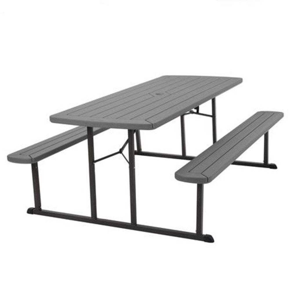 COSCO Bridgeport Outdoor Living Folding Picnic Table, 29inH x 72inW x 57inD, Dark Gray