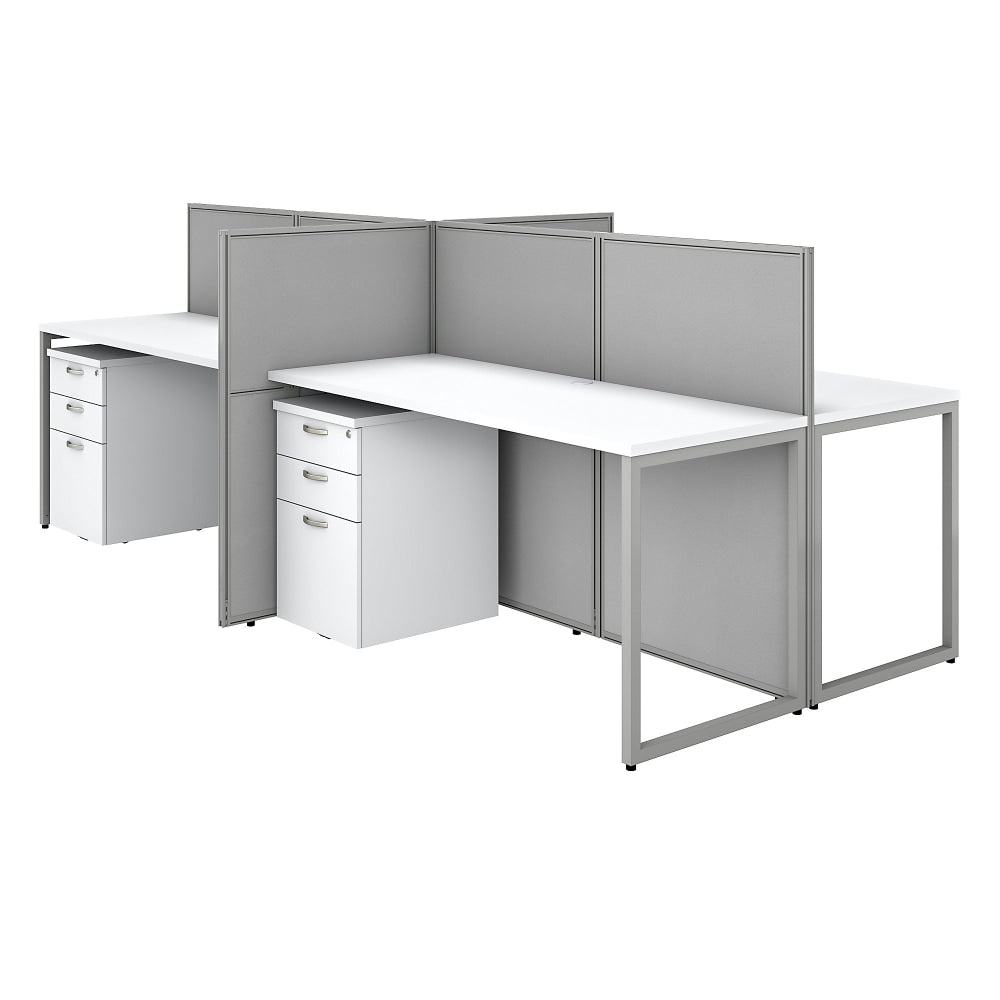 Bush Business Furniture Easy Office 60inW 4-Person Cubicle Desk With File Cabinets And 45inH Panels, Pure White/Silver Gray, Standard Delivery