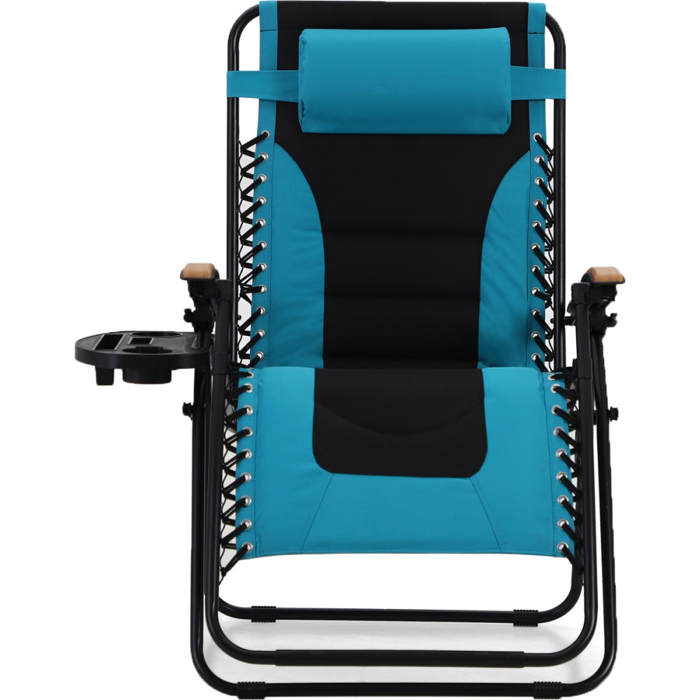 PHI VILLA Oversized Padded Zero Gravity Lounge Chair With Cup Holder, Aqua/Black