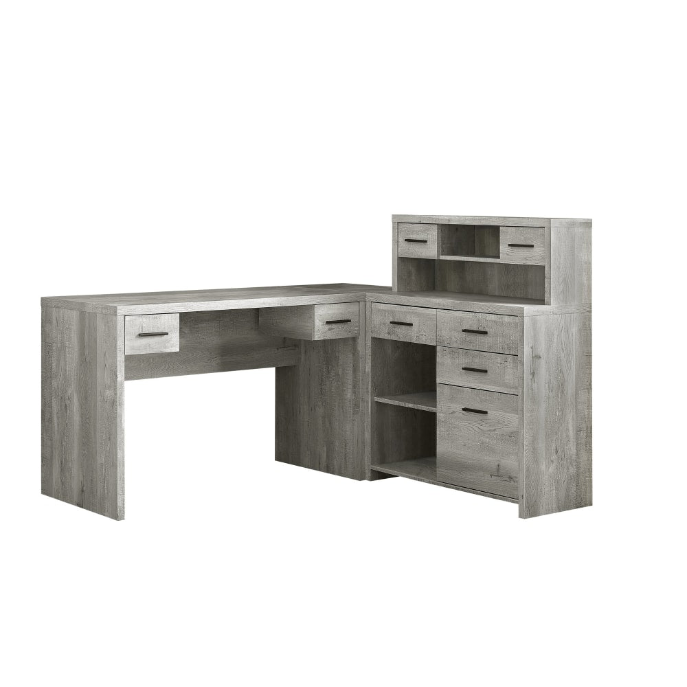 Monarch Specialties 63inW L-Shaped Corner Desk With Hutch, Gray Woodgrain