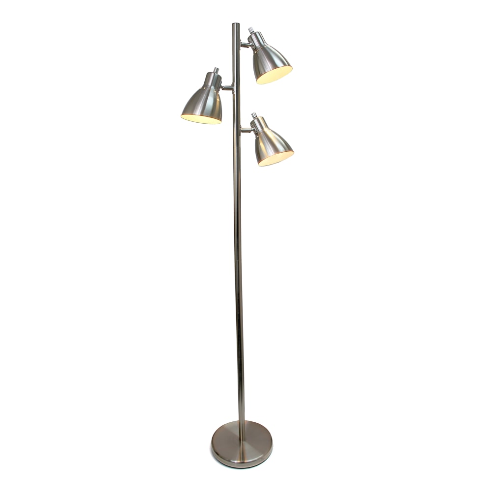 Creekwood Home Essentix 3-Light Metal Tree Floor Lamp, 64inH, Brushed Nickel Shades/Brushed Nickel Base