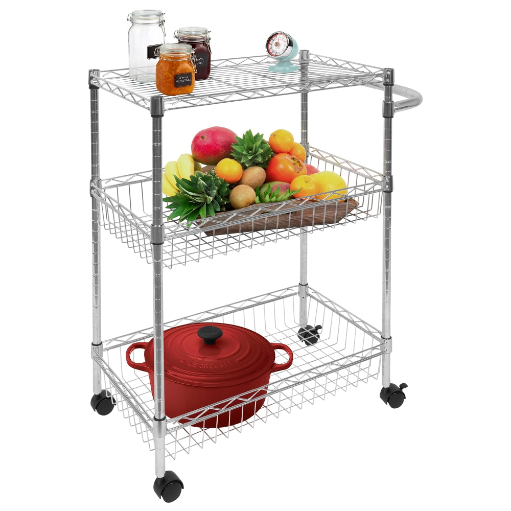 Mount-It! MI-7860 3-Tier Rolling Utility Cart, 32-1/2inH x 23-5/16inW x 13-1/2inD, Silver