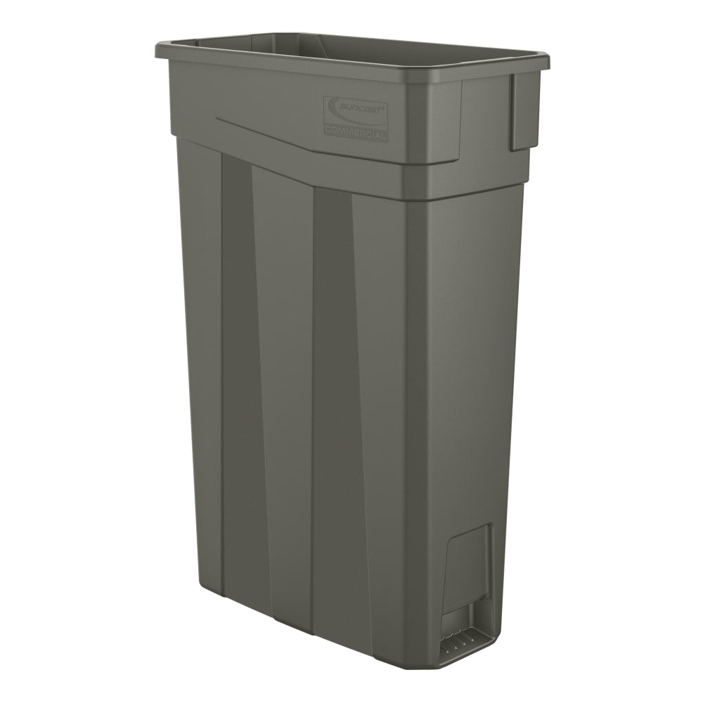 Suncast Commercial Narrow Rectangular Resin Trash Can, 23 Gallons, 30inH x 11inW x 20inD, Gray