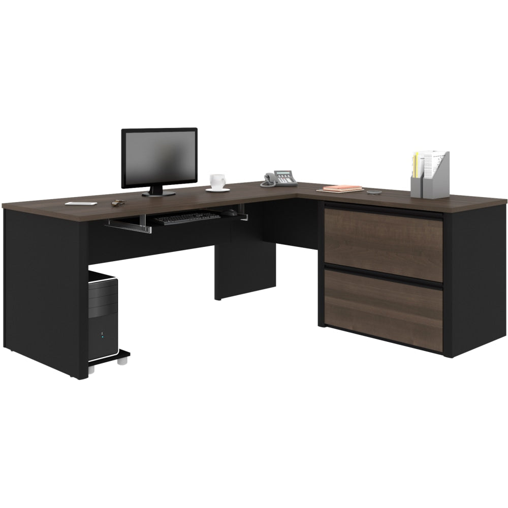 Bestar Connexion 72inW L-Shaped Corner Desk With Lateral File Cabinet, Antigua/Black