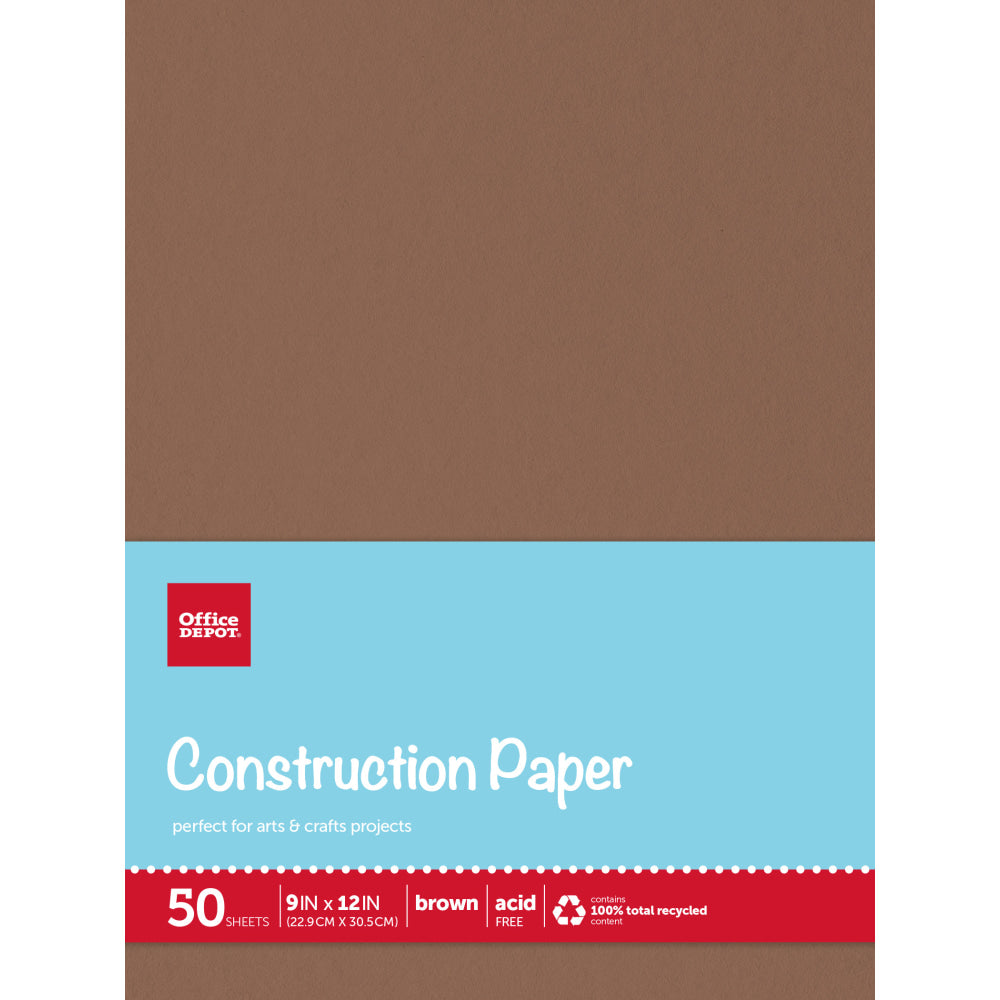 Office Depot Brand Construction Paper, 9in x 12in, 100% Recycled, Brown, Pack Of 50 Sheets