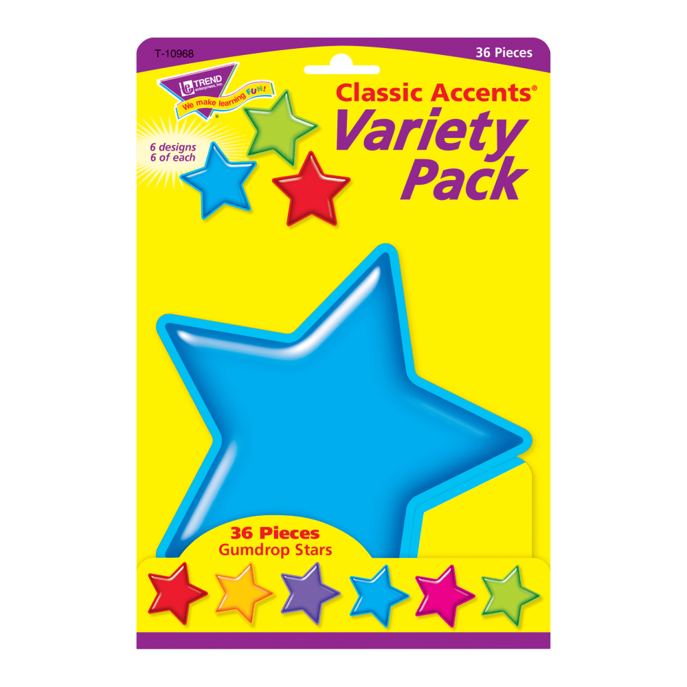 TREND Classic Accents, Gumdrop Stars, 36 Accents Per Pack, Set Of 3 Packs