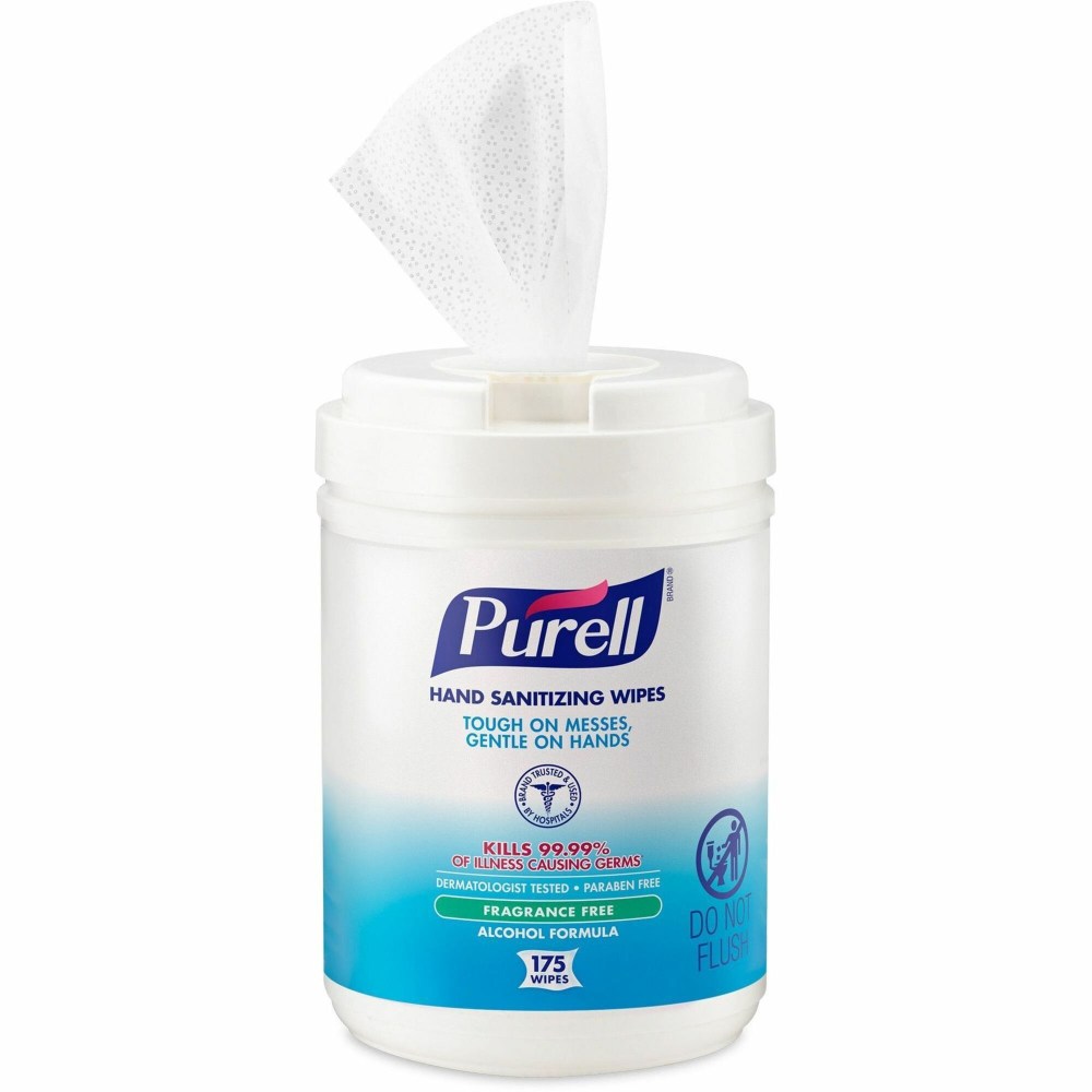 PURELL Alcohol Hand Sanitizing Wipes - White - Pre-moistened, Durable, Lint-free, Textured, Fragrance-free, Dye-free, Non-sticky, Residue-free, Anti-septic, Hypoallergenic, Non-irritating - For Hand - 175 - 1 Each