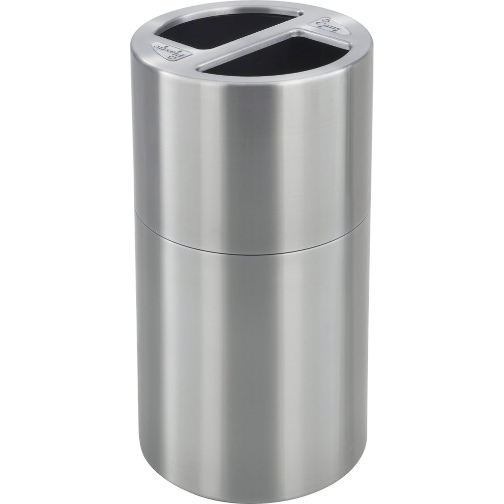 Safco Round Aluminum Dual Recycling Receptacle, 30 Gallons, 17 1/2in x 32 1/2in, Stainless Steel