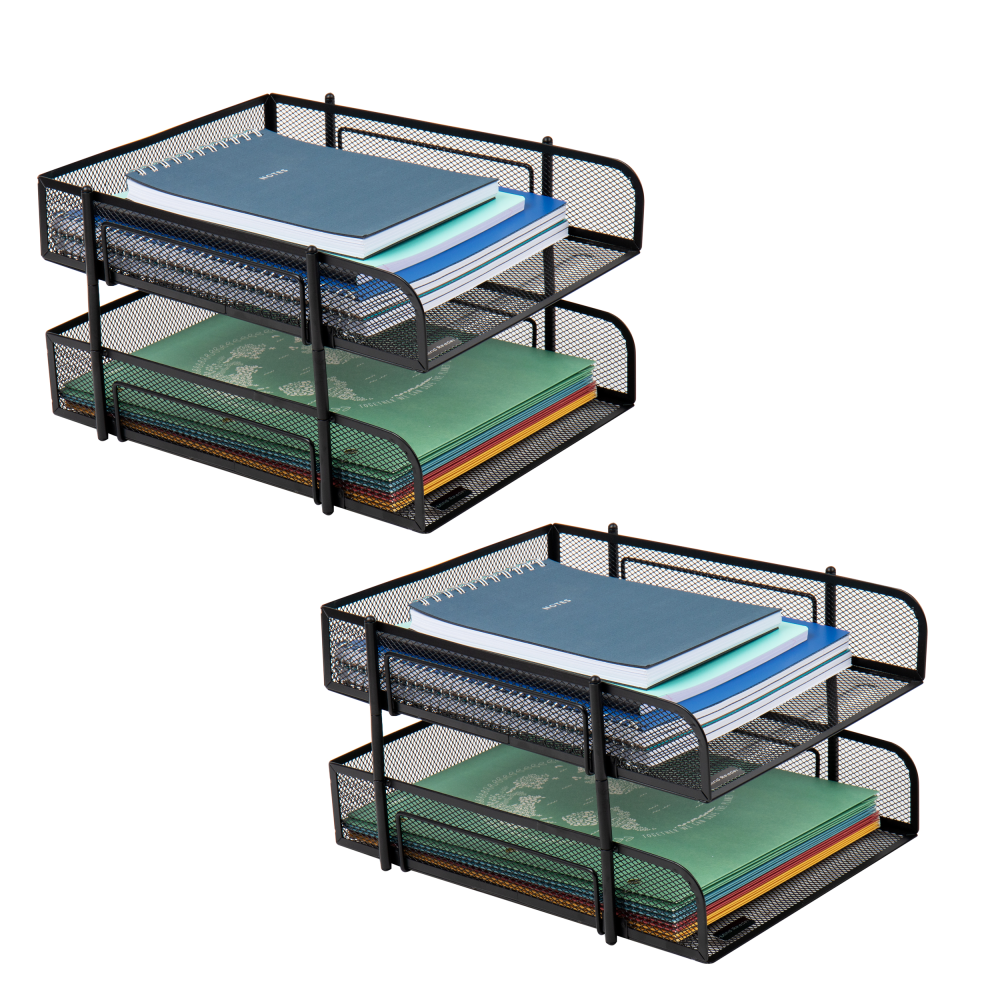 Mind Reader Stackable Paper Tray Desk Organizer, 7-1/2inH x 13-1/4inW x 10-1/2inD, Black, Set Of 2 Trays