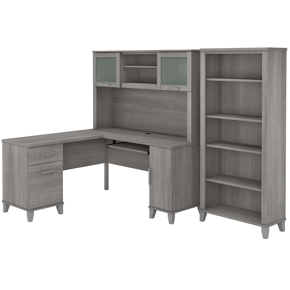 Bush Business Furniture Somerset 60inW L-Shaped Corner Desk With Hutch And 5-Shelf Bookcase, Platinum Gray, Standard Delivery