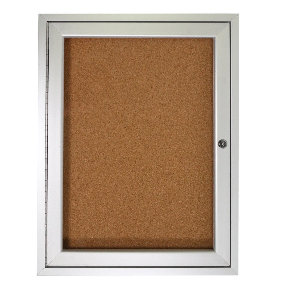 Ghent 1-Door Enclosed Cork Bulletin Board, 36in x 30in, Natural, Satin Aluminum Frame