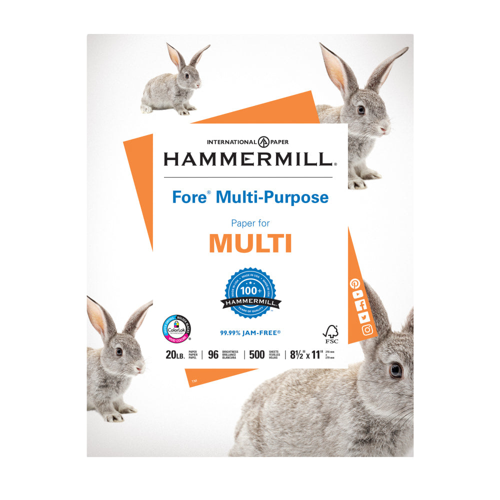 Hammermill Fore Multi-Use Printer & Copy Paper, White, Letter (8.5in x 11in), 500 Sheets Per Ream, 20 Lb