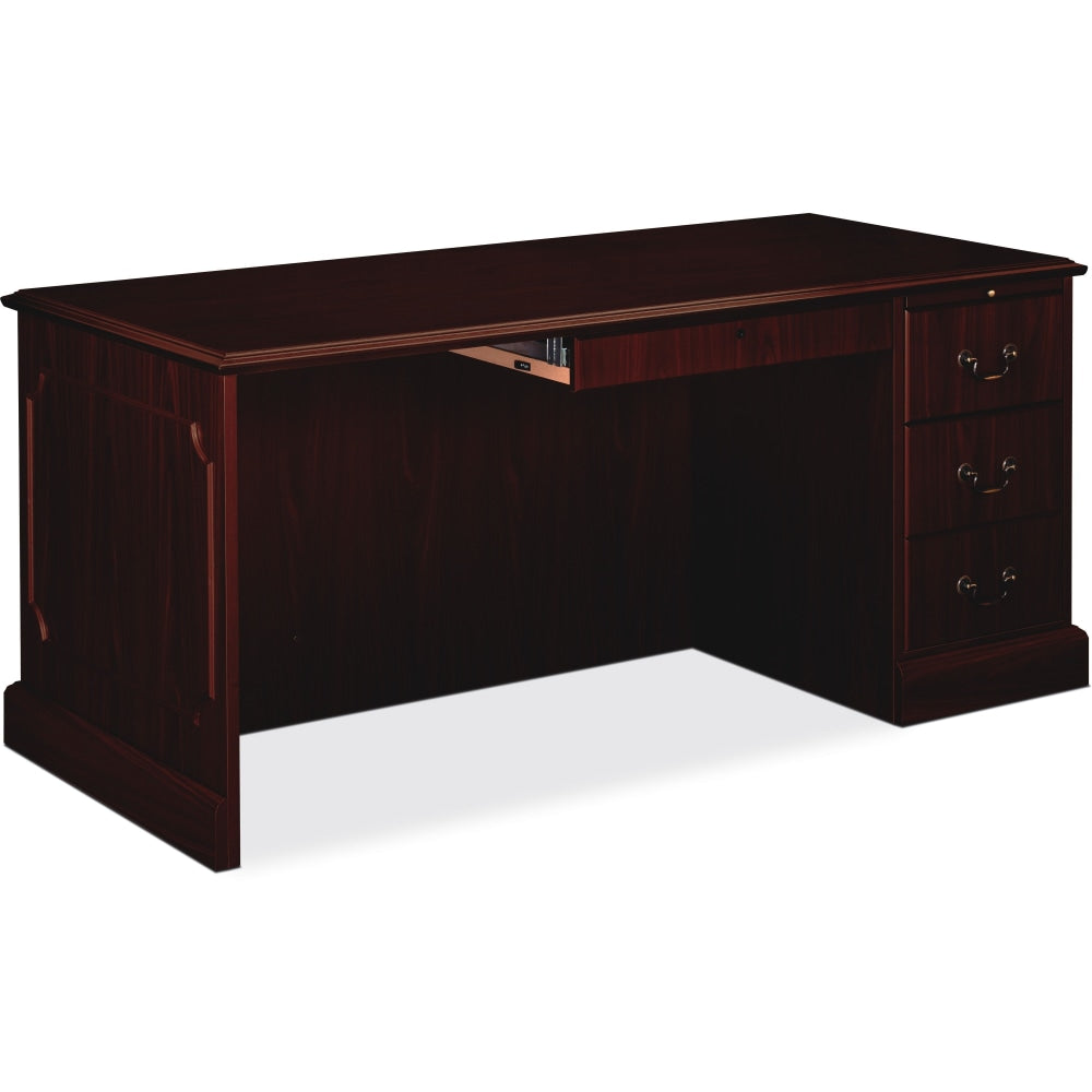 HON 94000 66inW Right Single Pedestal Computer Desk, Mahogany