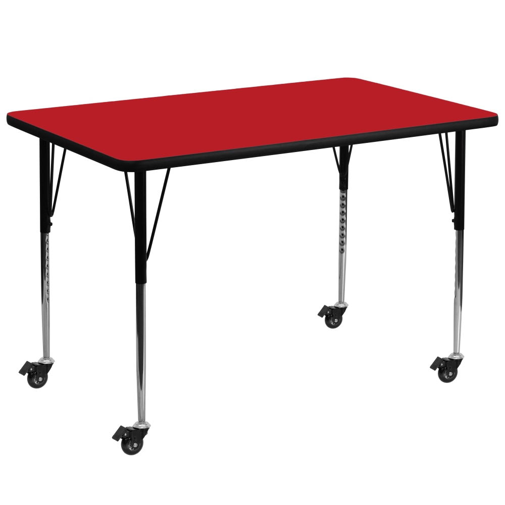 Flash Furniture Mobile Rectangular HP Laminate Activity Table With Standard Height-Adjustable Legs, 30-1/2inH x 36inW x 72inD, Red