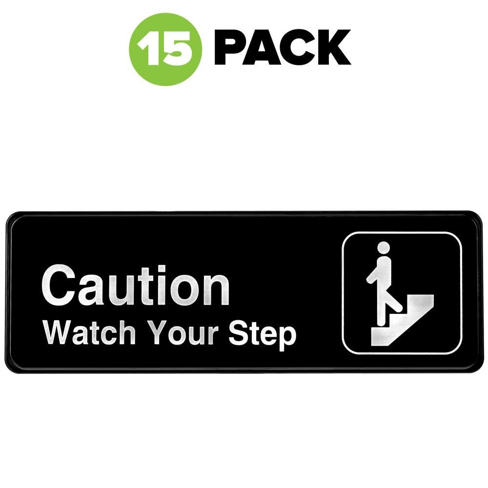 Alpine Caution - Watch Your Step Signs, 3in x 9in, Black, Pack Of 15 Signs