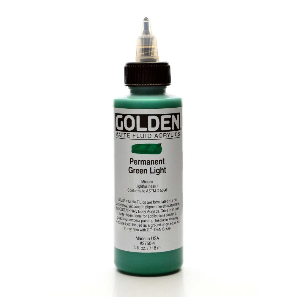 Golden Matte Fluid Acrylic Paint, 4 Oz, Permanent Green Light