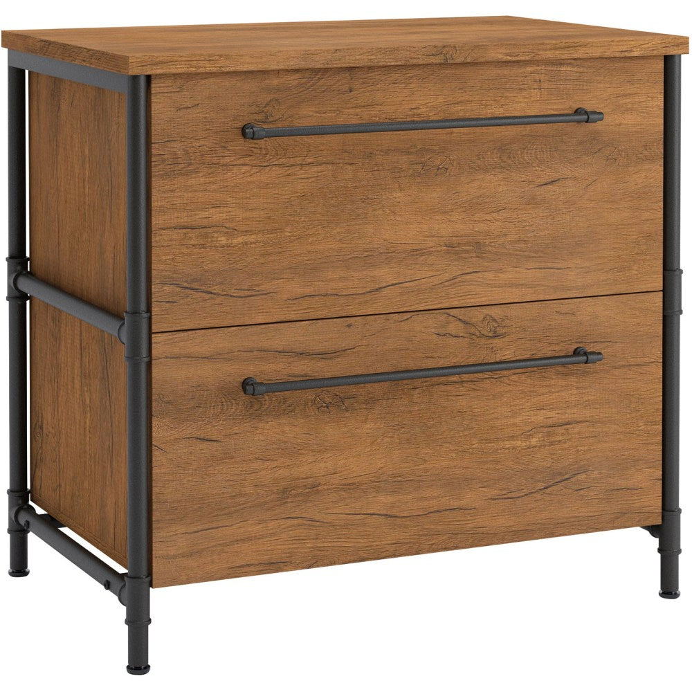 Sauder Iron City 31inW x 20inD Lateral 2-Drawer File Cabinet, Checked Oak