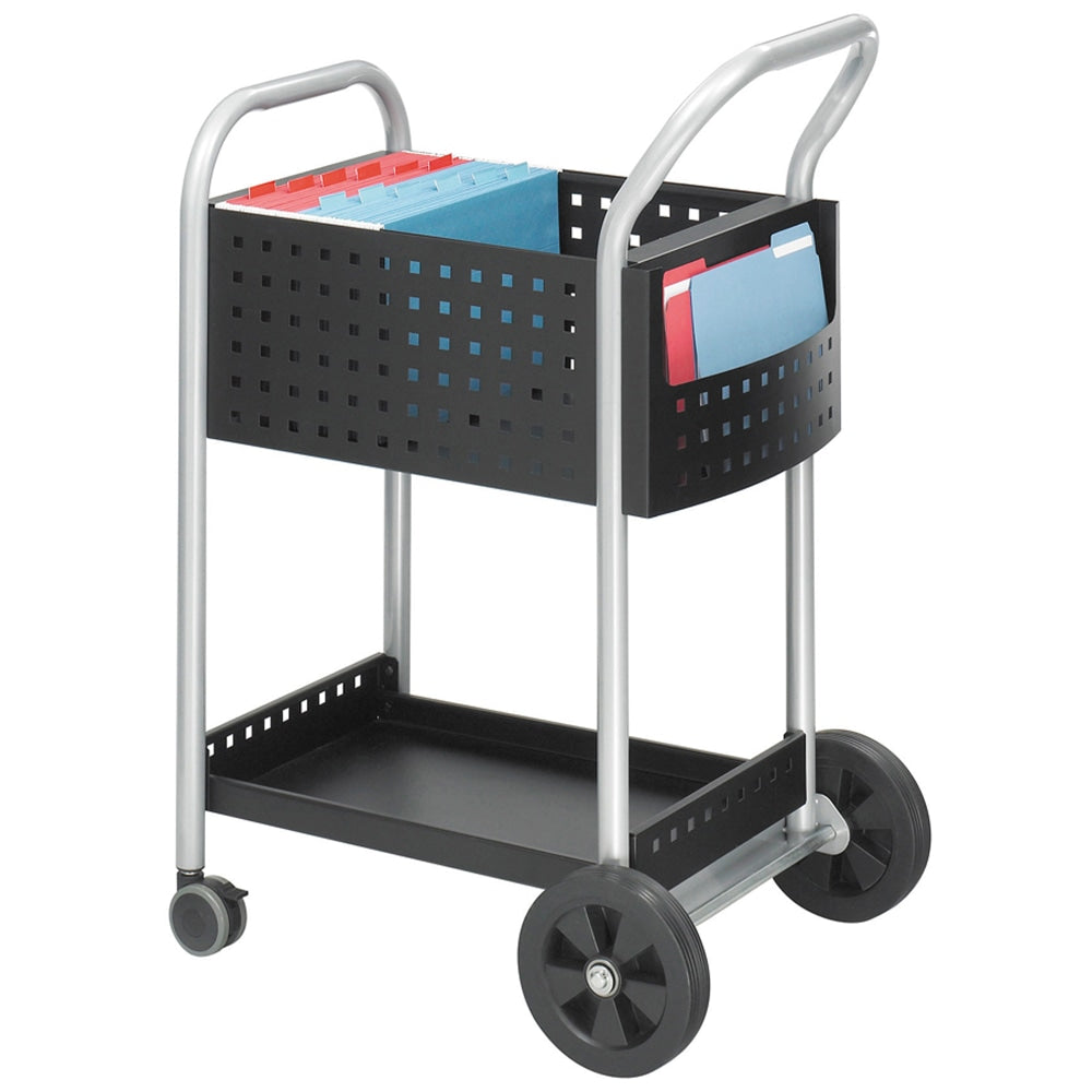 Safco Scoot Mail Cart, 40 1/2inH x 22inW x 27inD, Silver/Black