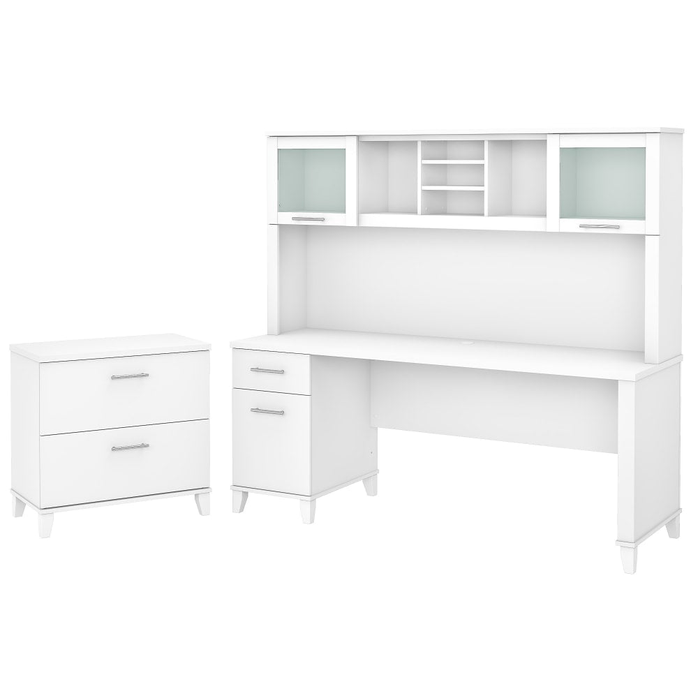 Bush Business Furniture Somerset 72inW Office Computer Desk With Hutch And Lateral File Cabinet, White, Standard Delivery