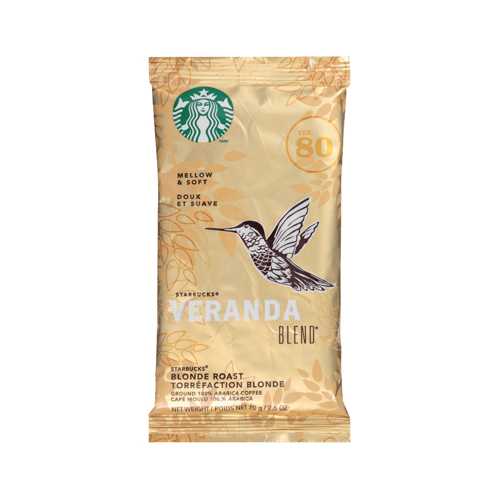 Starbucks Veranda Ground Roast Coffee Single-Serve Packets, Premium Blonde, 2.5 Oz Per Bag, Carton Of 18