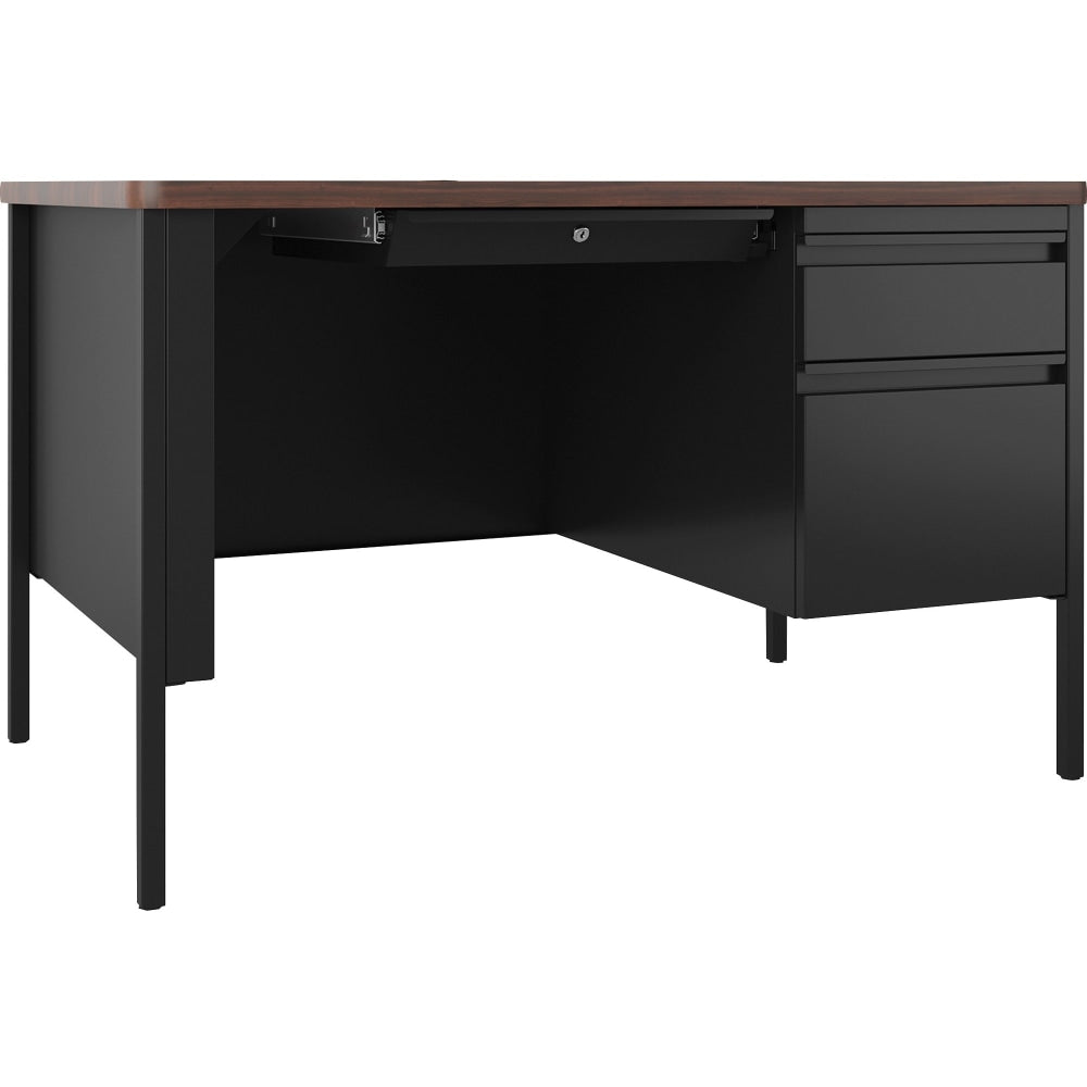 Lorell Fortress 48inW Steel Right-Pedestal Teachers Computer Desk, Black/Walnut