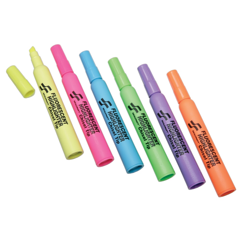 SKILCRAFT Thick-N-Thin Jumbo Fluorescent Highlighters, Assorted Colors, Box Of 6 (AbilityOne 7520-01-383-7943)