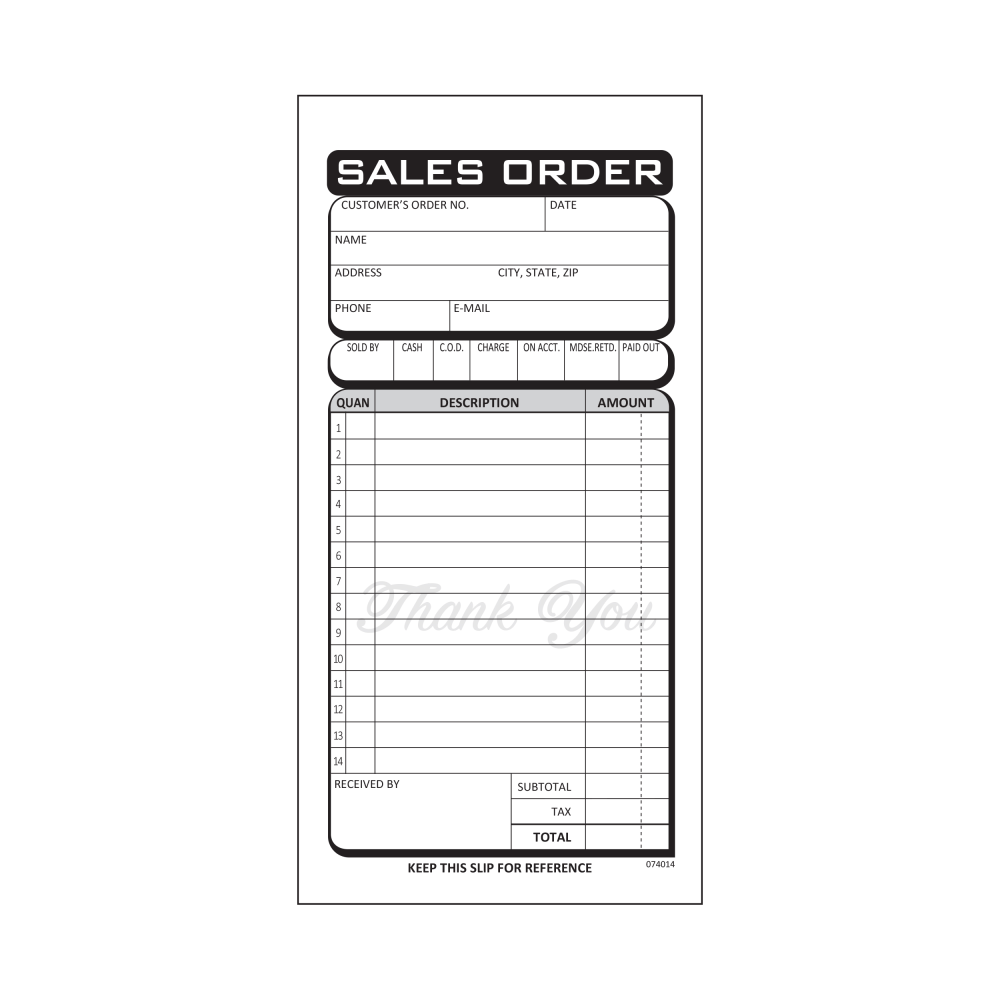 COSCO Sales Order Form Book With Slip, 2-Part Carbonless, 3-3/8in x 7-1/4in, Business, Book Of 50 Sets