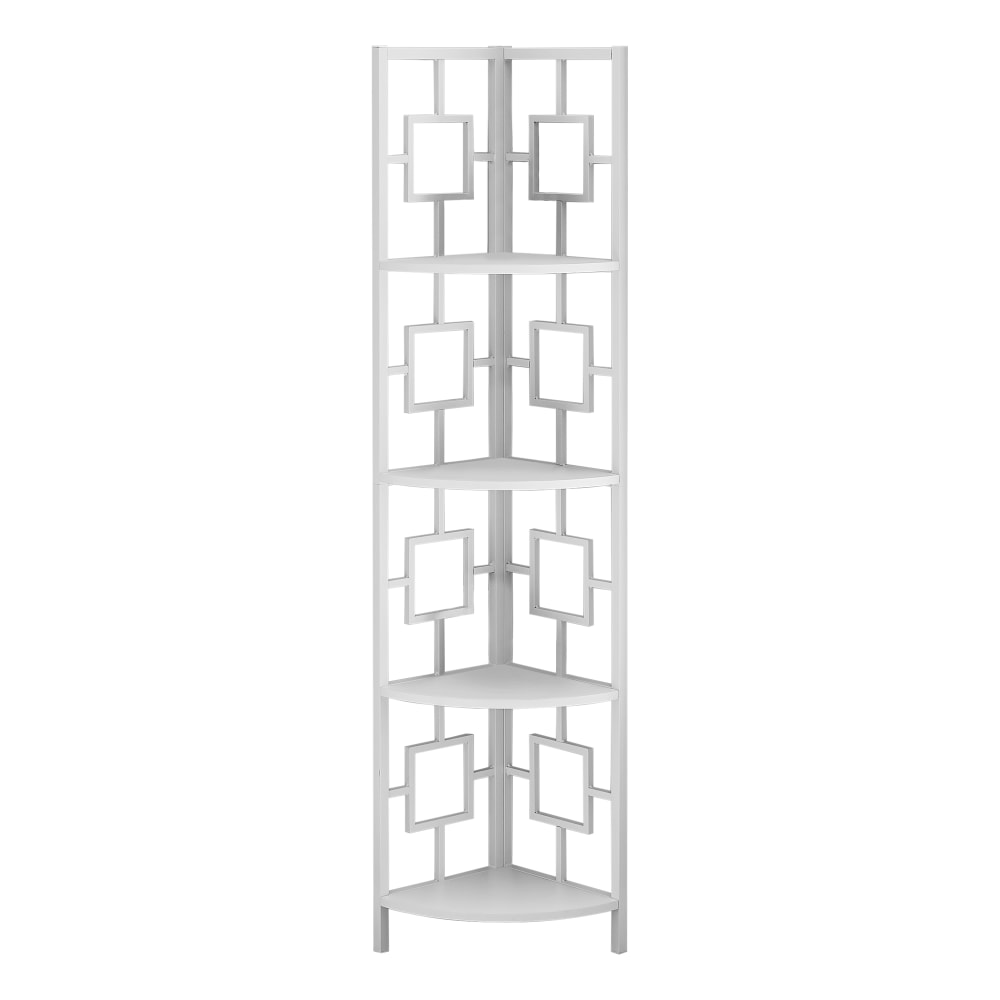 Monarch Specialties Astrid 62inH 4-Shelf Corner Bookcase, White