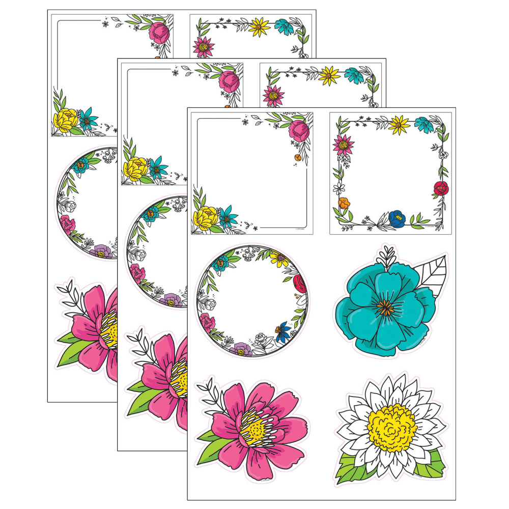 Creative Teaching Press Designer Cut-Outs, 6in, Bright Blooms Doodly Blooms, 36 Cut-Outs Per Pack, Set Of 3 Packs