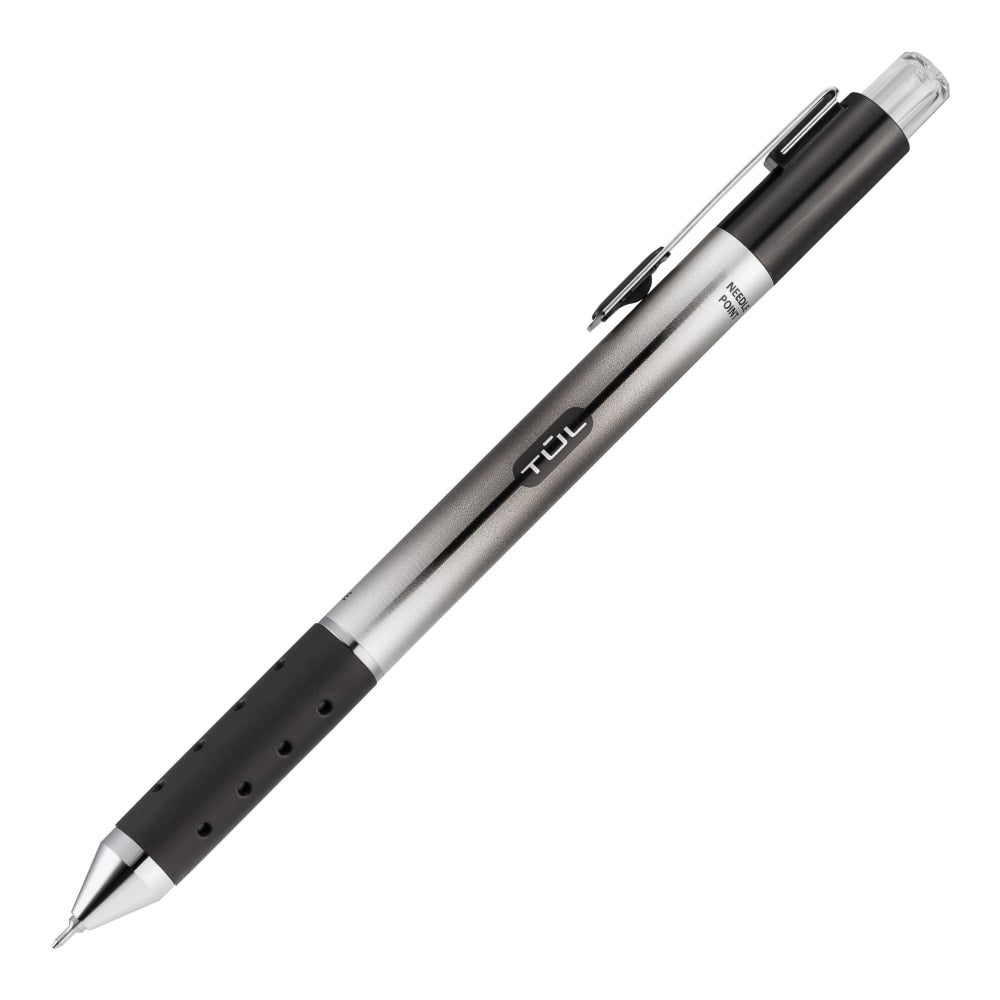 TUL GL Series Retractable Gel Pens, Needle Point, 0.5 mm, Silver Barrel, Black Ink, Pack Of 12 Pens